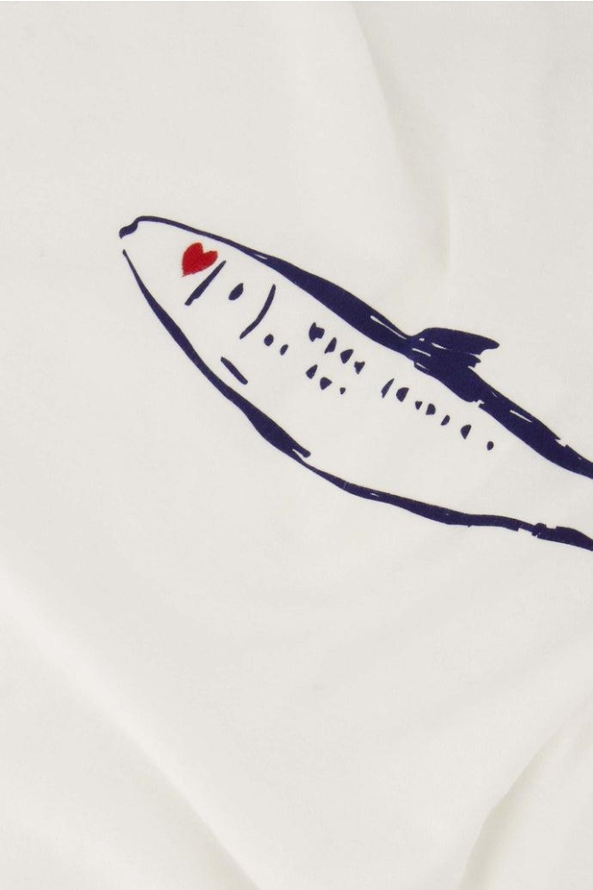 T SHIRT MET OPGEROLDE MOUW MET VIS 0304 255 1000 WIT